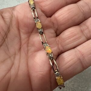 FAS Vintage Sterling Silver 925 Yellow Opals Bracelet